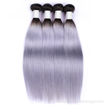 Human Hair Weaving Bundles Remy Hair Brazilian Hair Silky Straight Wave Machine Grey New Arrival Ombre Color 1b 8A Grade
